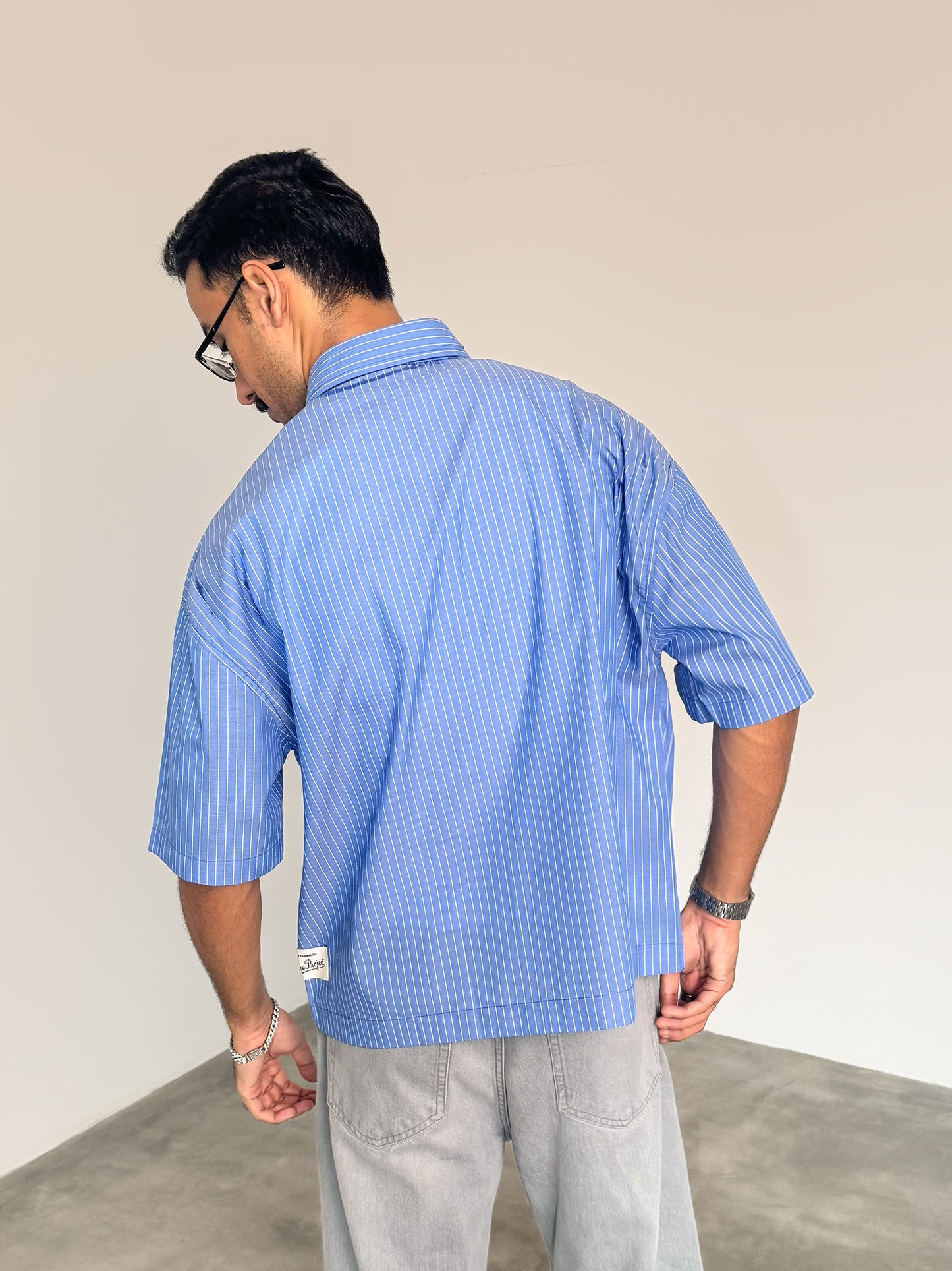 Pinstripe button-up ( spiderman )